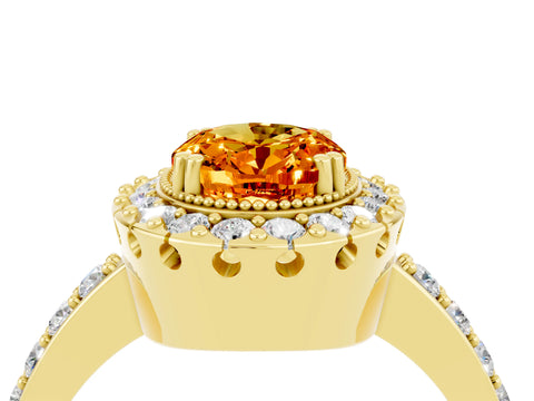 Yellow gold Oval Cut Diamond Halo Ring with Pavé Band and Prong Setting_4