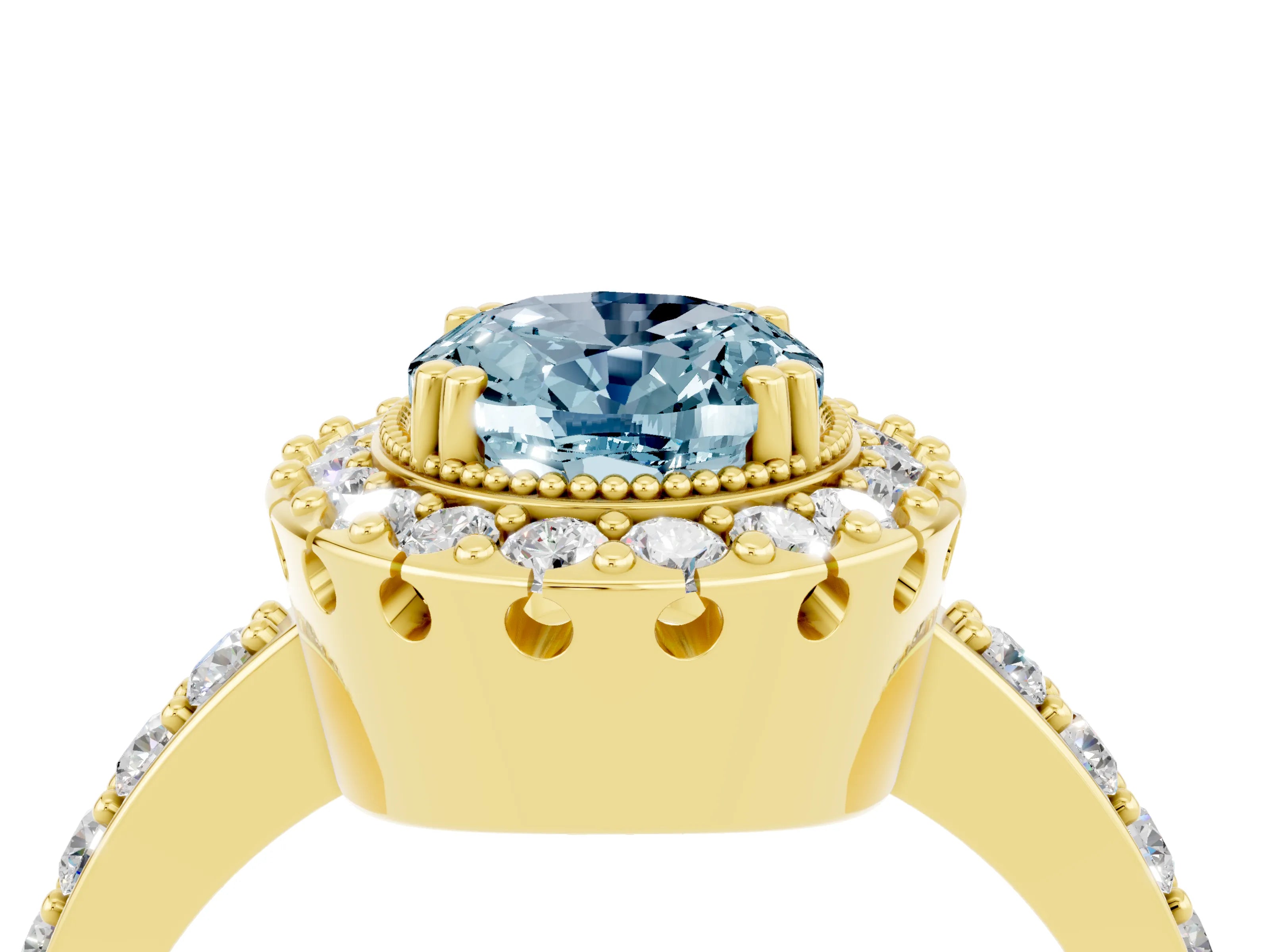 Yellow gold Oval Cut Diamond Halo Ring with Pavé Band and Prong Setting_4
