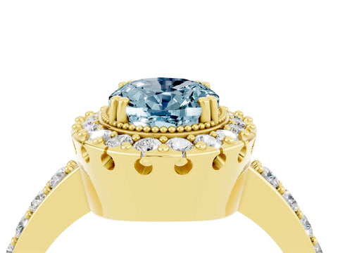Yellow gold Oval Cut Diamond Halo Ring with Pavé Band and Prong Setting_4