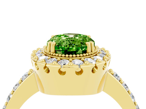 Yellow gold Oval Cut Diamond Halo Ring with Pavé Band and Prong Setting_4