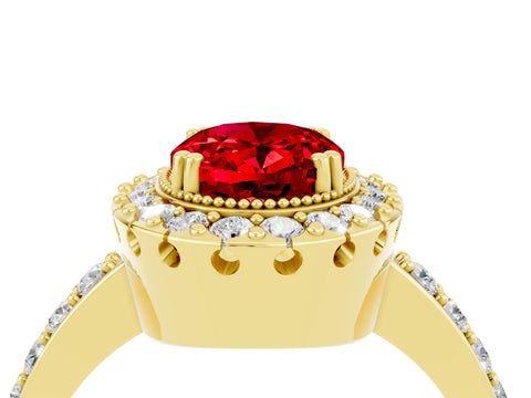 Yellow gold Oval Cut Diamond Halo Ring with Pavé Band and Prong Setting_4