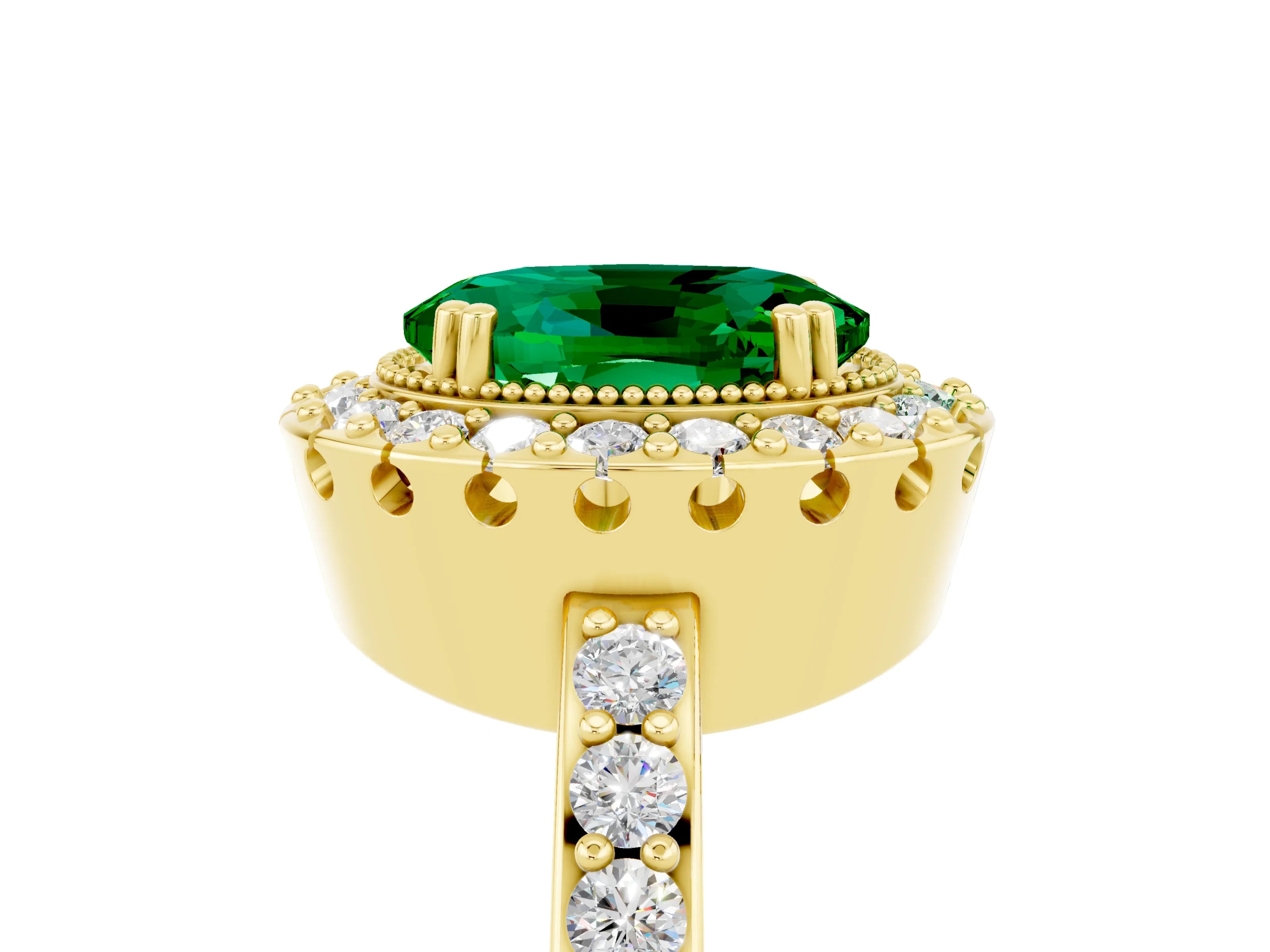 Yellow gold Oval Cut Diamond Halo Ring with Pavé Band and Prong Setting_5