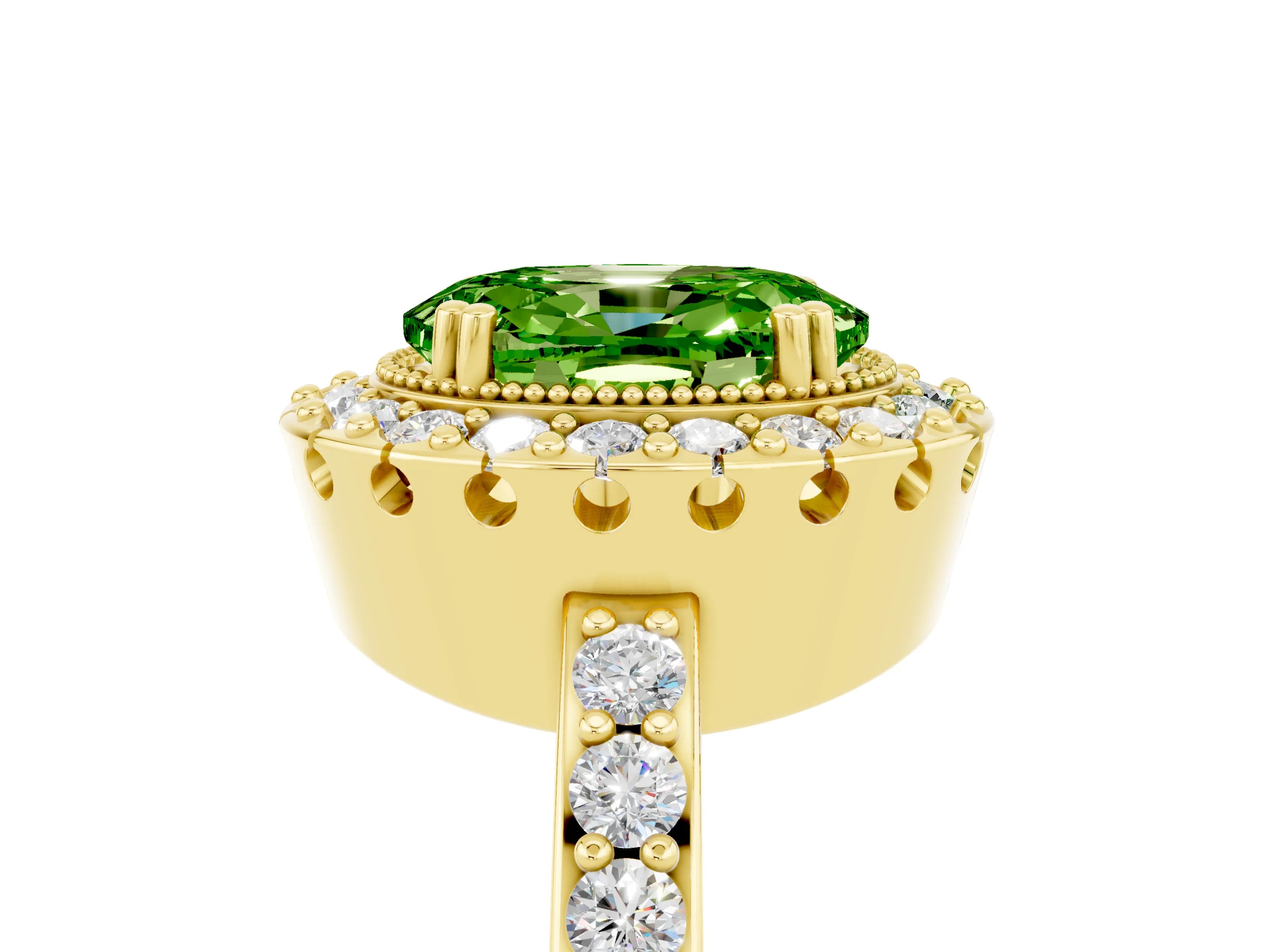 Yellow gold Oval Cut Diamond Halo Ring with Pavé Band and Prong Setting_5