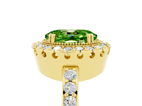 Yellow gold Oval Cut Diamond Halo Ring with Pavé Band and Prong Setting_5