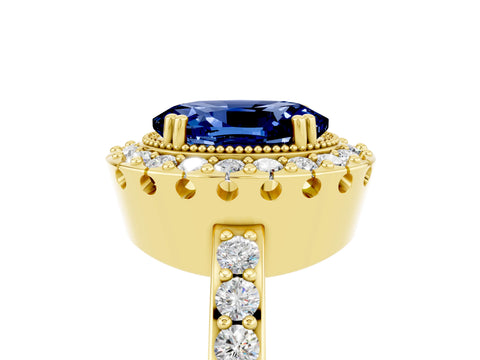 Yellow gold Oval Cut Diamond Halo Ring with Pavé Band and Prong Setting_5