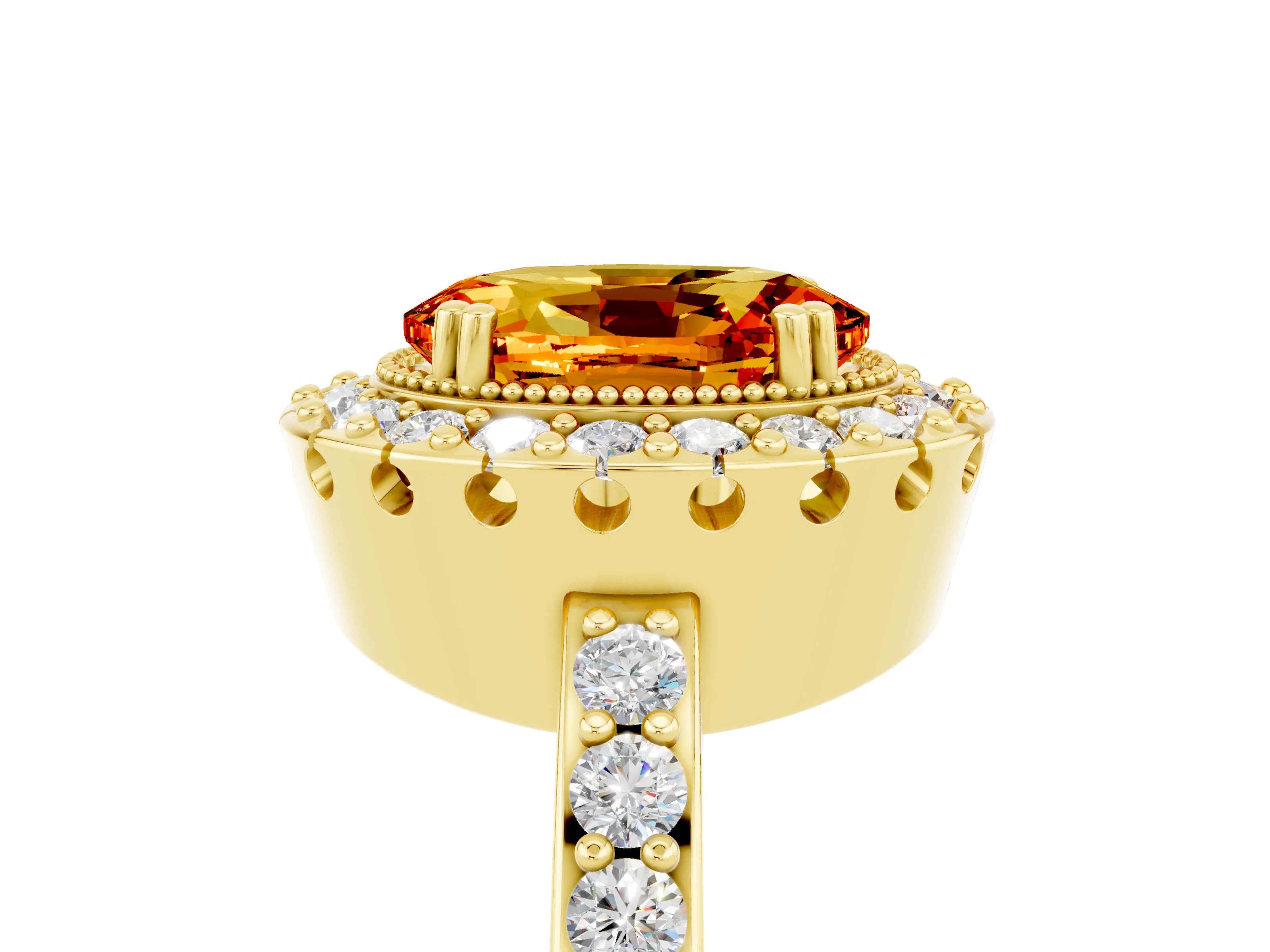 Yellow gold Oval Cut Diamond Halo Ring with Pavé Band and Prong Setting_5
