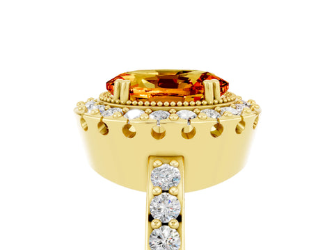 Yellow gold Oval Cut Diamond Halo Ring with Pavé Band and Prong Setting_5
