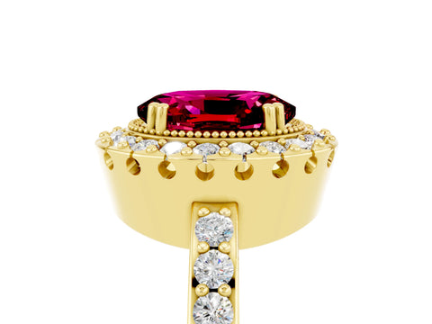 Yellow gold Oval Cut Diamond Halo Ring with Pavé Band and Prong Setting_5