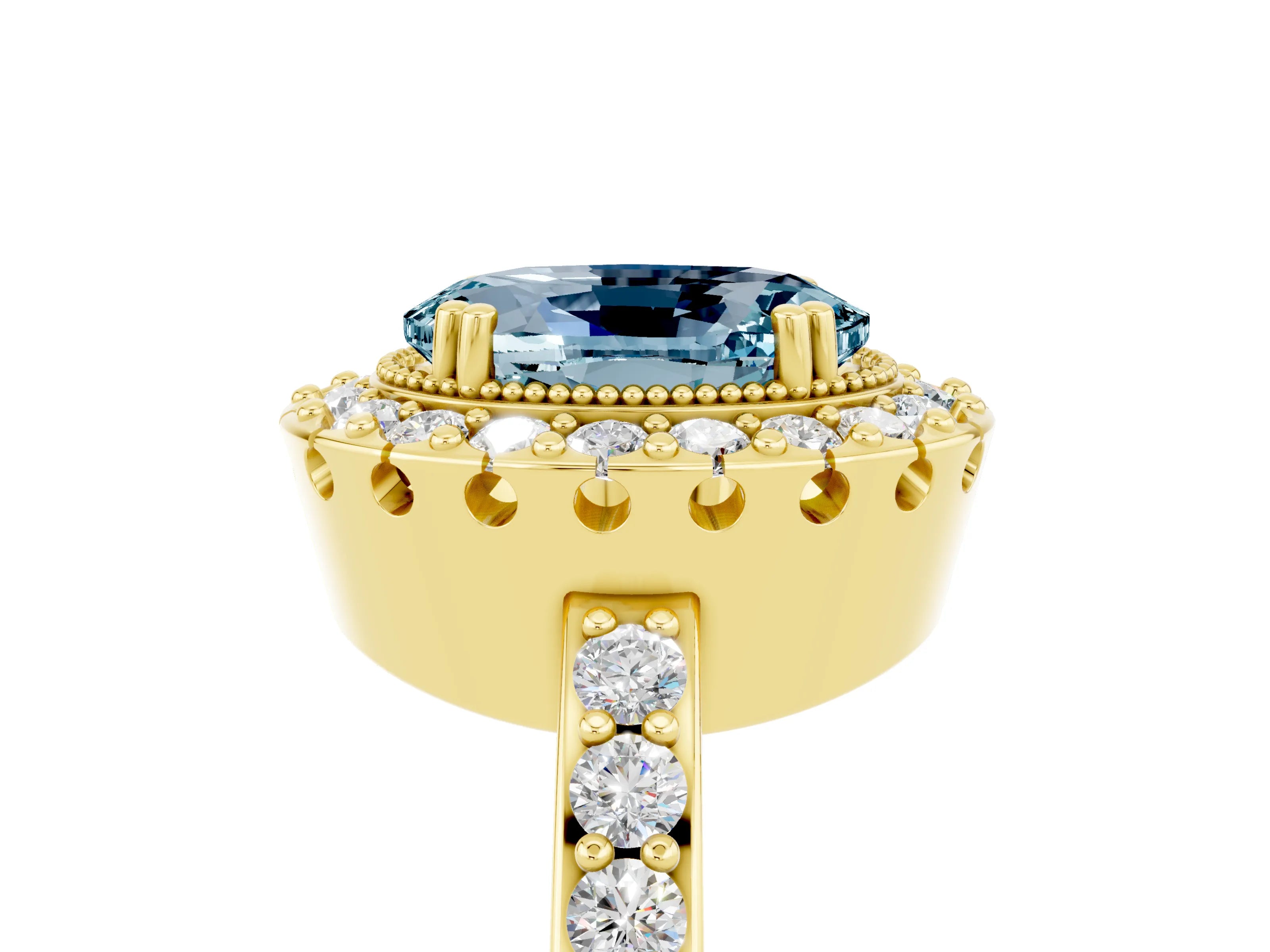 Yellow gold Oval Cut Diamond Halo Ring with Pavé Band and Prong Setting_5
