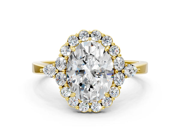 Yellow Gold Oval Halo Engagement Ring Setting with Pear Accents