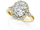 Yellow gold Oval Cut Diamond Halo Ring with Pear Side Stones and Prong Setting_59