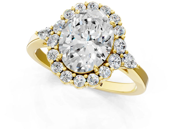 Yellow Gold Oval Halo Engagement Ring Setting with Pear Accents