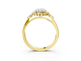 Yellow gold Oval Cut Diamond Halo Ring with Pear Side Stones and Prong Setting_61