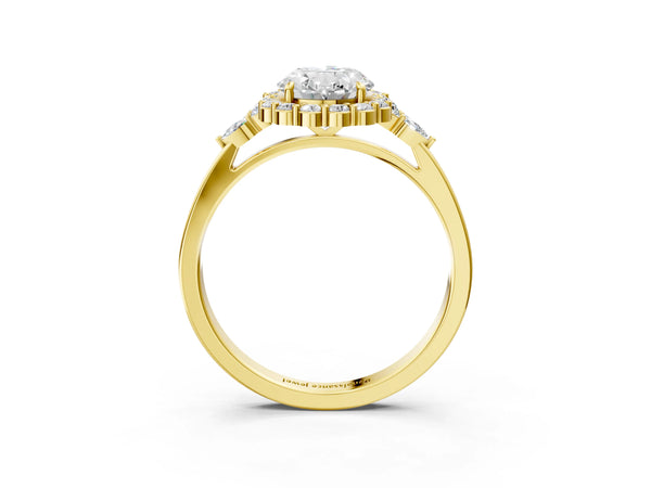 Yellow Gold Oval Halo Engagement Ring Setting with Pear Accents