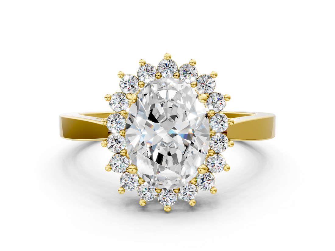 Yellow gold Oval Cut Diamond Halo Ring with Round Brilliant Halo and Solitaire Band_104