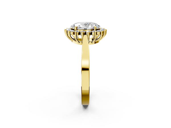Yellow gold Oval Cut Diamond Halo Ring with Round Brilliant Halo and Solitaire Band