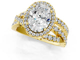 Yellow gold Oval Cut Diamond Halo Ring with Round Split Shank and Prong Setting_49