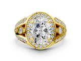 Yellow gold Oval Cut Diamond Halo Ring with Split Shank and Bezel Accents and Four-Prong Setting_13