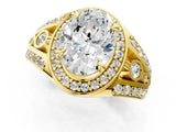Yellow gold Oval Cut Diamond Halo Ring with Split Shank and Bezel Accents and Four-Prong Setting_14