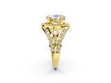 Yellow gold Oval Cut Diamond Halo Ring with Split Shank and Bezel Accents and Four-Prong Setting_15