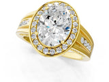 Yellow gold Oval Cut Diamond Halo Ring with Split Shank and Bezel Accents and Prong Setting_11