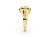 Yellow gold Oval Cut Diamond Halo Ring with Split Shank and Bezel Accents and Prong Setting_12