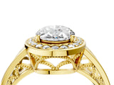 Yellow gold Oval Cut Diamond Halo Ring with Split Shank and Bezel Accents and Prong Setting_14