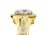 Yellow gold Oval Cut Diamond Halo Ring with Split Shank and Bezel Accents and Prong Setting_15