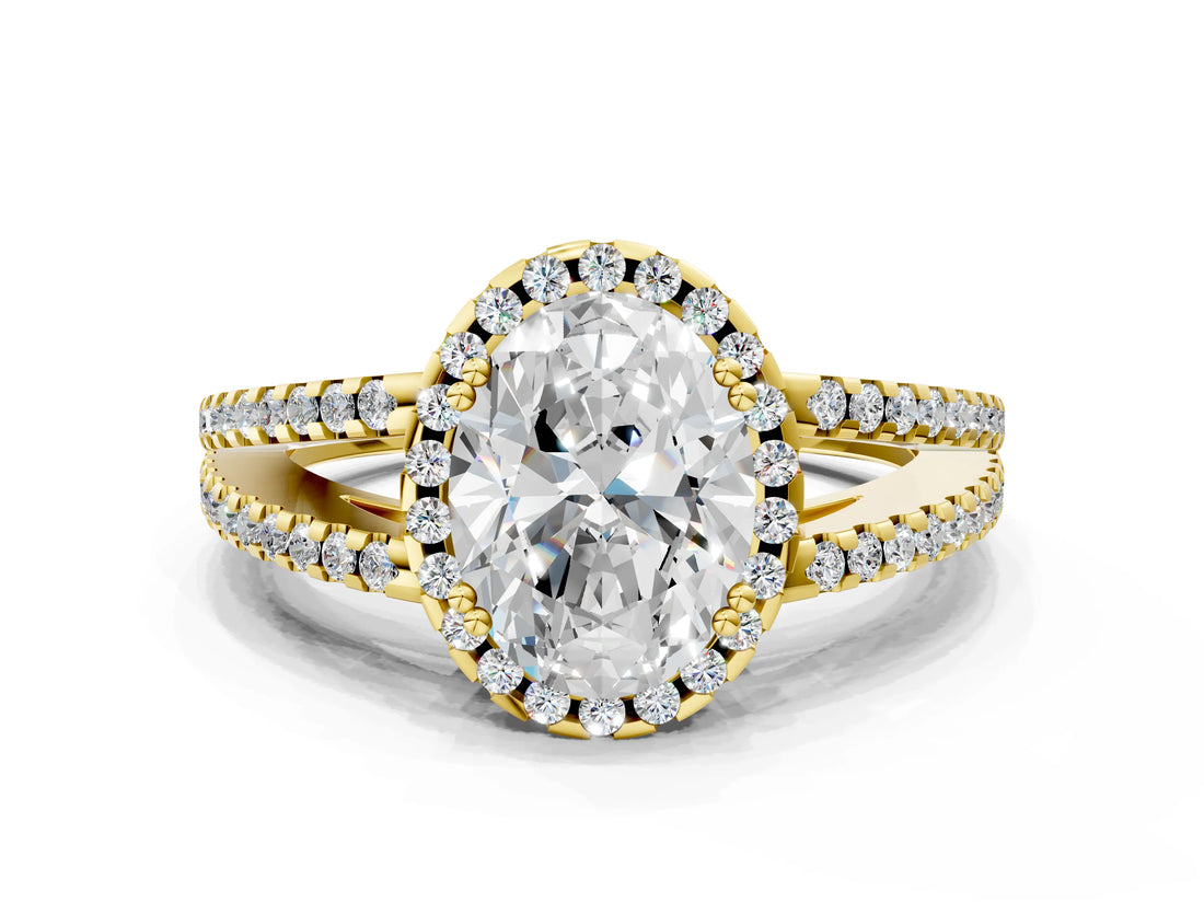 Yellow gold Oval Cut Diamond Halo Split Shank Engagement Ring_39