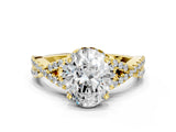 Yellow gold Oval Cut Diamond  Halo Twist Band Solitaire Prong Setting Ring_126