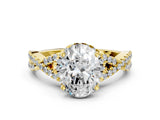 Yellow gold Oval Cut Diamond  Halo Twist Band Solitaire Prong Setting Ring_28