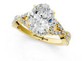 Yellow gold Oval Cut Diamond  Halo Twist Band Solitaire Prong Setting Ring_29