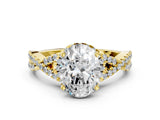 Yellow gold Oval Cut Diamond  Halo Twist Band Solitaire Prong Setting Ring_46