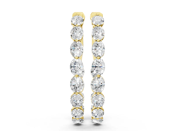Yellow gold Oval Cut Diamond Inside-Out Hoop Earrings