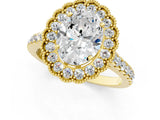 Yellow gold Oval Cut Diamond Milgrain Floral Halo Engagement Ring with Pavé Band_46