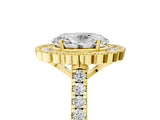 Yellow gold Oval Cut Diamond Milgrain Floral Halo Engagement Ring with Pavé Band_50