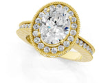 Yellow gold Oval Cut Diamond Milgrain Halo Engagement Ring with Round Pavé Band and Prong Setting_13