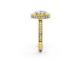 Yellow gold Oval Cut Diamond Milgrain Halo Engagement Ring with Round Pavé Band and Prong Setting_14
