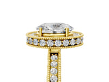 Yellow gold Oval Cut Diamond Milgrain Halo Engagement Ring with Round Pavé Band and Prong Setting_17