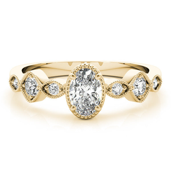 Yellow gold Oval Cut Diamond Milgrain Marquise Band with Prong Setting 1