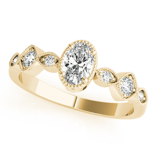 Yellow gold Oval Cut Diamond Milgrain Marquise Band with Prong Setting