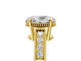 Yellow gold Oval Cut Diamond Milgrain Pave Band Four-Prong Setting Ring_11