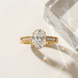 Yellow gold Oval Cut Diamond Milgrain Pave Band Four-Prong Setting Ring_21