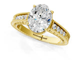 Yellow gold Oval Cut Diamond Milgrain Pave Band Four-Prong Setting Ring_7