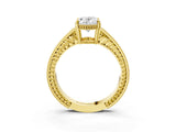 Yellow gold Oval Cut Diamond Milgrain Pave Band Four-Prong Setting Ring_9