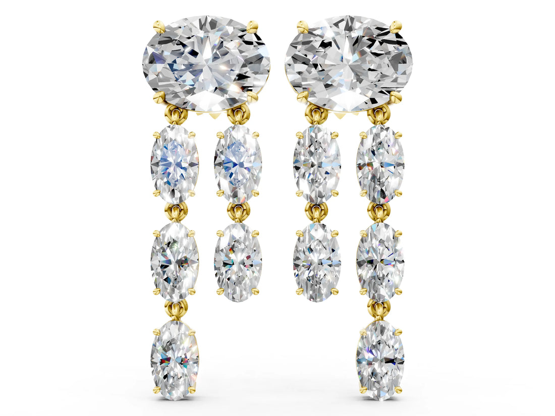 Yellow gold Oval Cut Diamond Multi-Row Drop Earrings