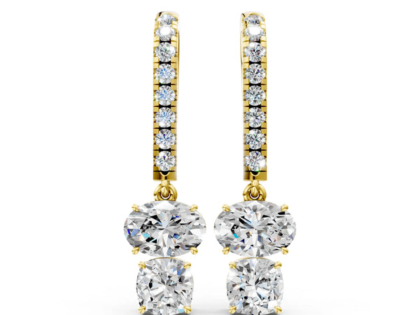 Yellow gold Oval Cut Diamond Multi-Shape Hook Drop Earrings