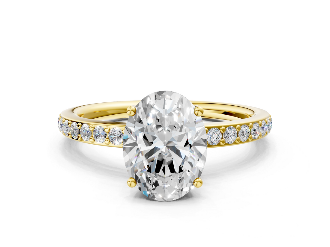 Yellow gold Oval Cut Diamond Pavé Band Ring with Four-Prong Setting_36