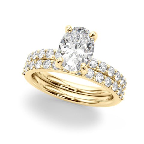 Yellow gold Oval Cut Diamond Pavé Band Solitaire Ring with Four-Prong Setting 1