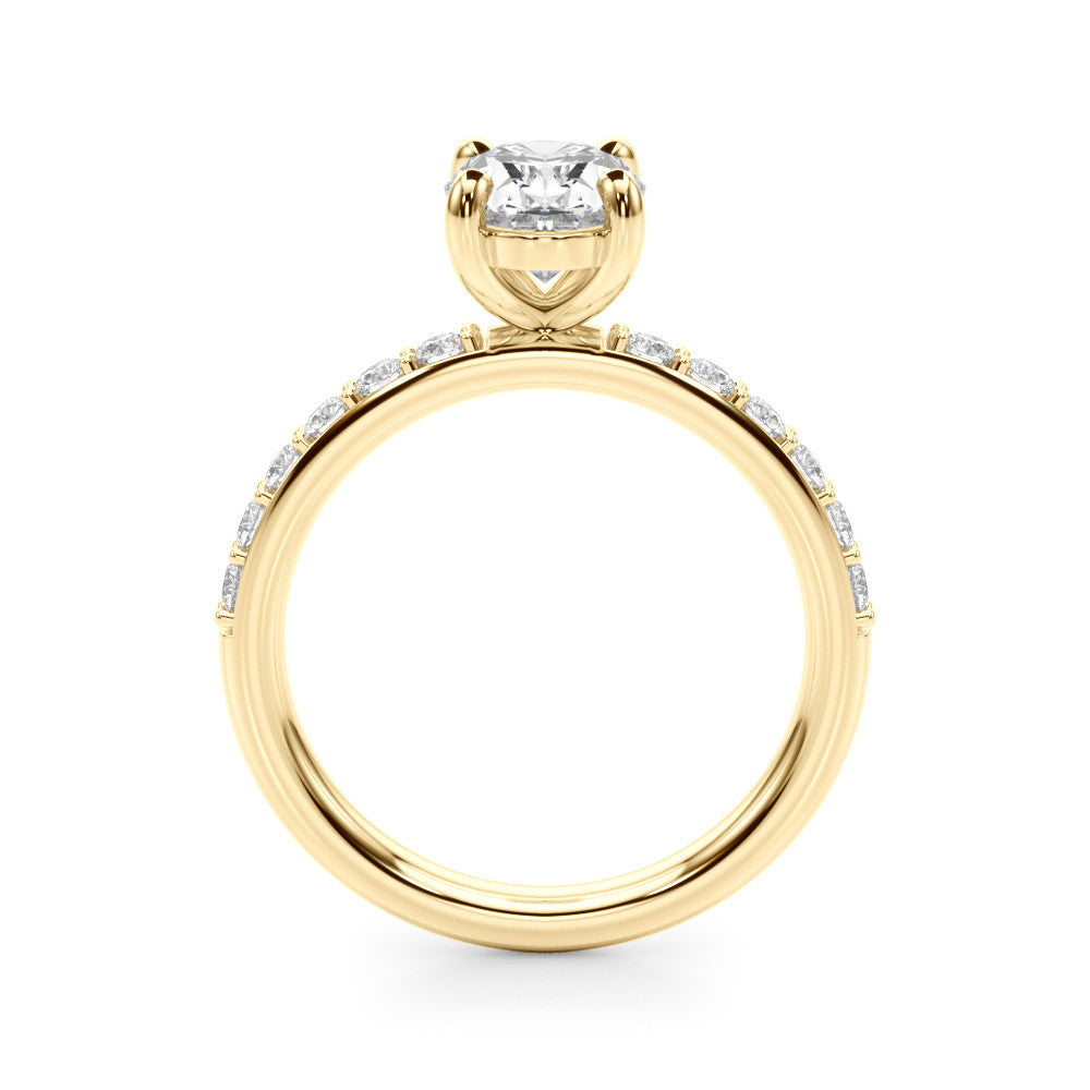 Yellow gold Oval Cut Diamond Pavé Band Solitaire Ring with Four-Prong Setting 2